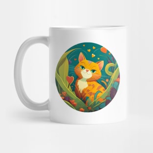 Bright Eyed Orange Kitty In The Garden - Cat Lover Mug